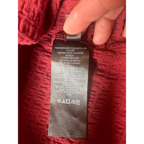 Anthropologie Smocked Red Textured Bell Sleeve Scoop Neck Top Women's XL - Picture 13 of 16